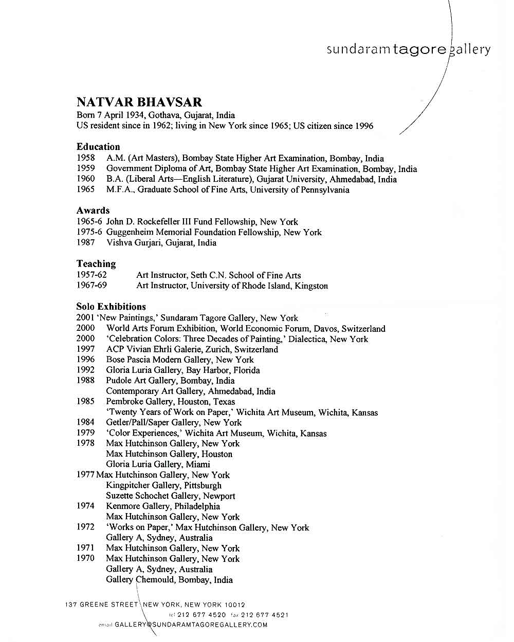 Natvar Bhavsar's Resume, pg 1